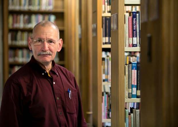 TST student in a library